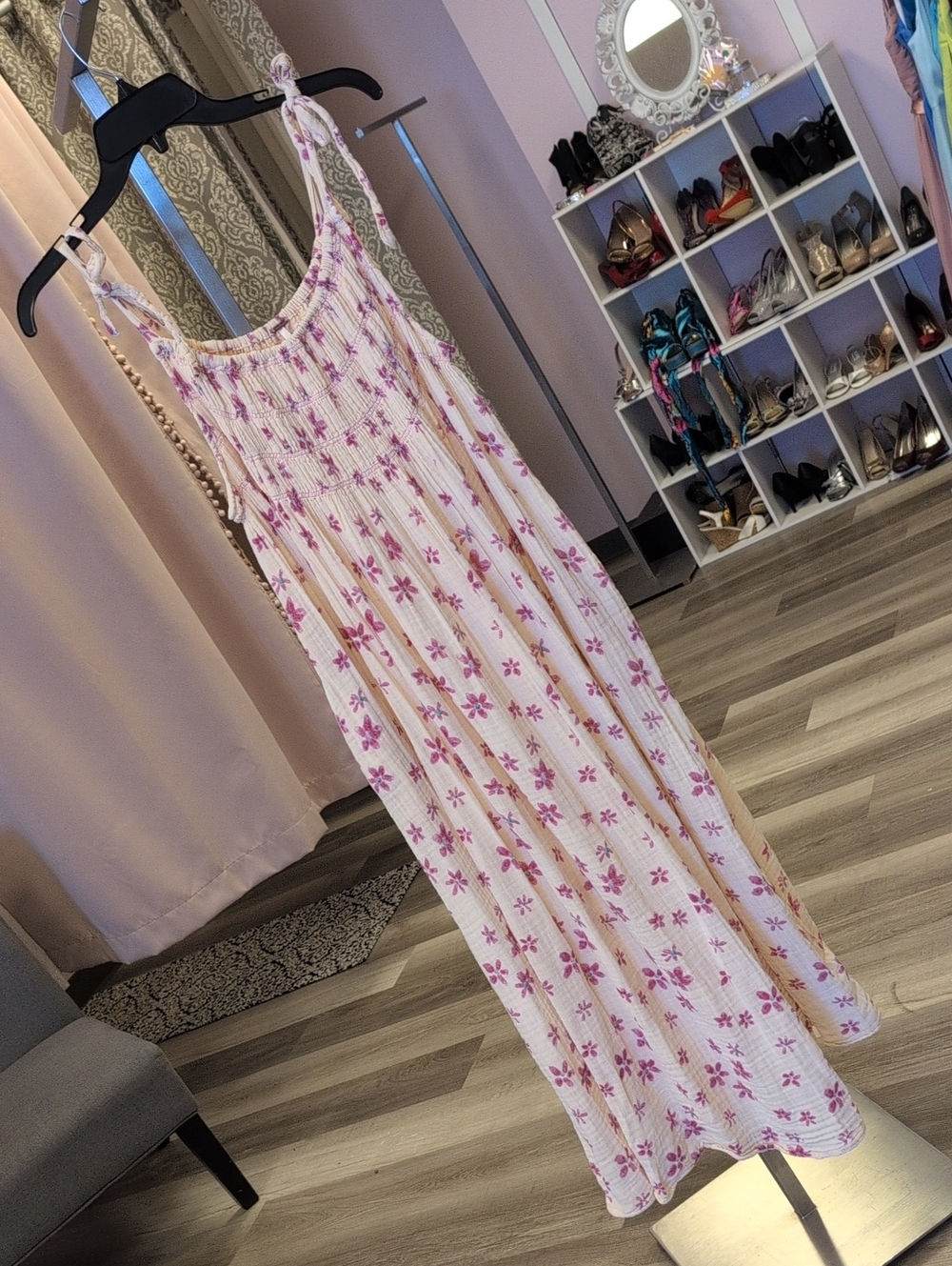 Free People Cream Maxi Dress with Pink Floral Print